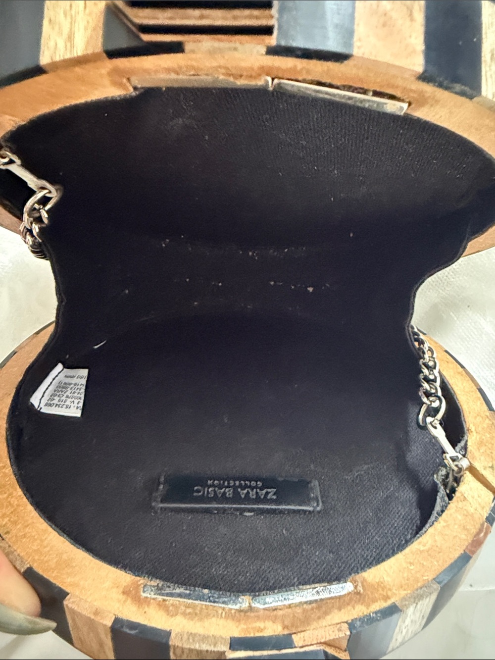 ZARA Black, White and Wood Round Geometric Crossbody Bag - Picture 2 of 10